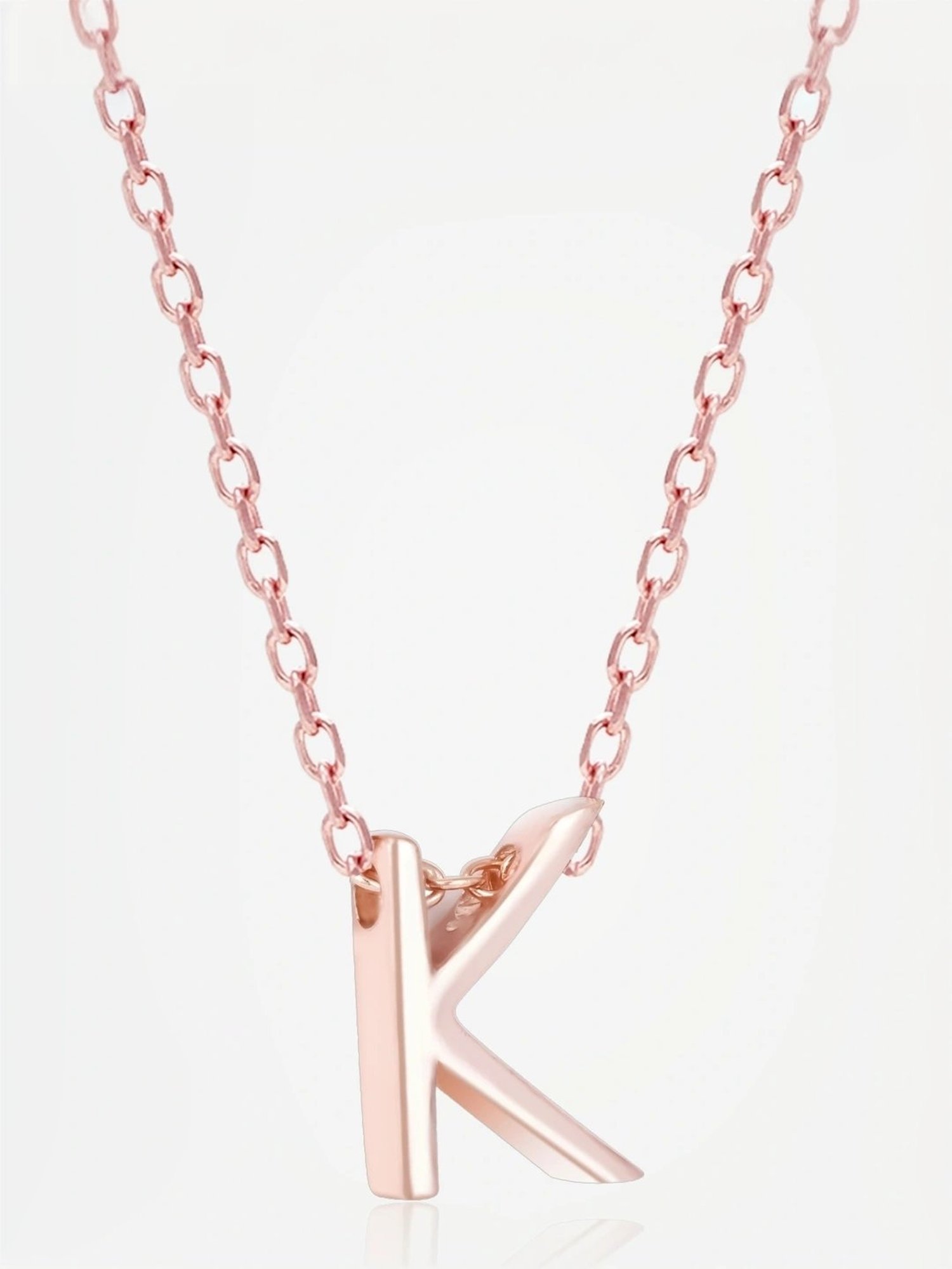 Touch925 Sterling Silver Kinetic K Initial Rose Gold Chain Pendant