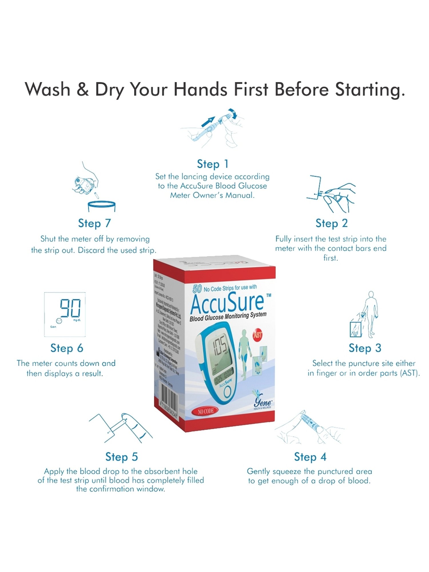 AccuSure Glucometer Test Strips, 50 Strips (Only Strips)