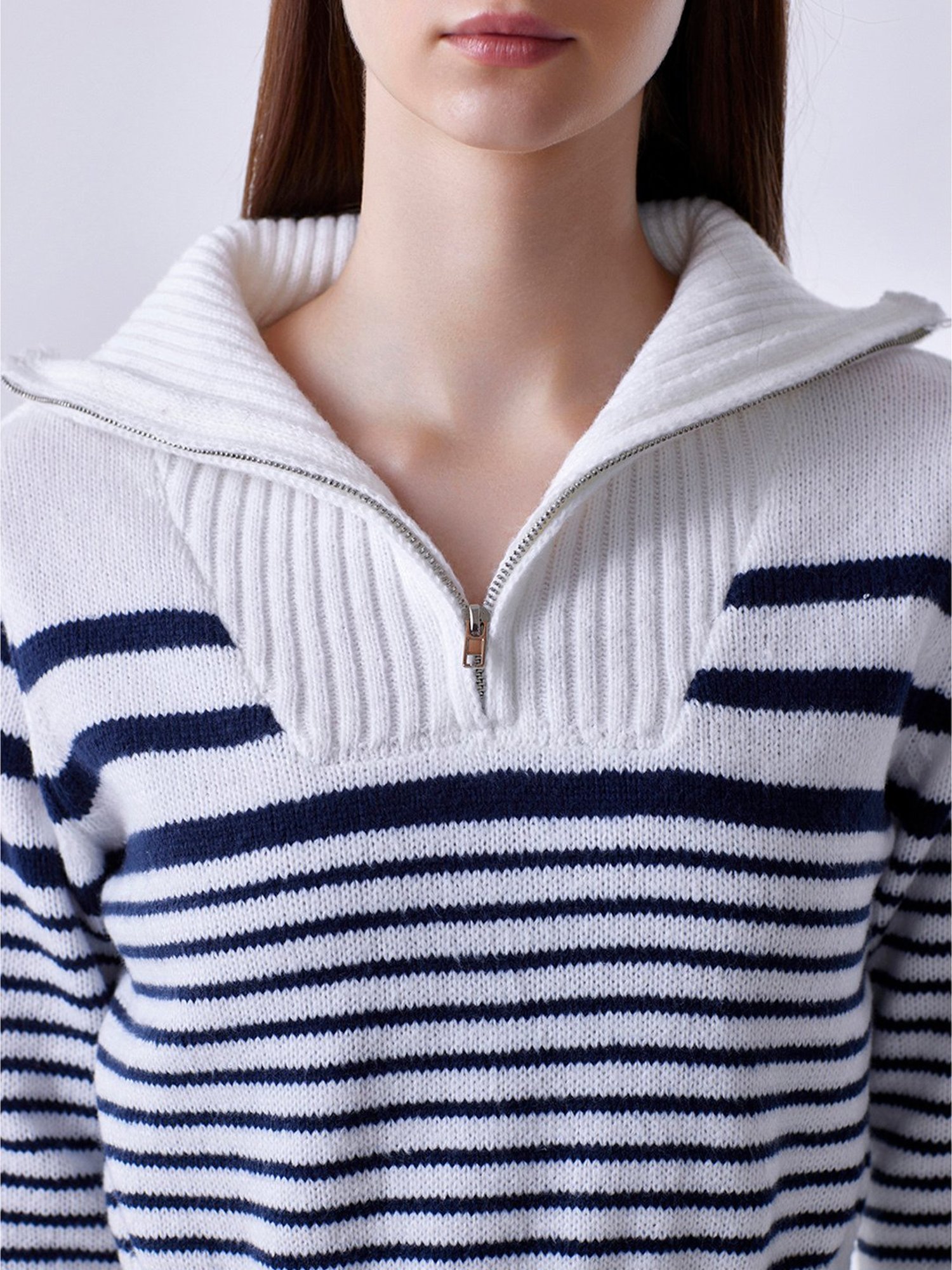 Cover Story White & Navy Striped Pullover