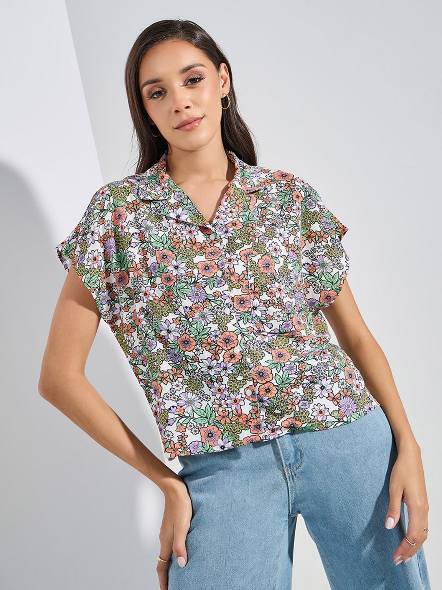 Styli Multicolor Floral Print Top