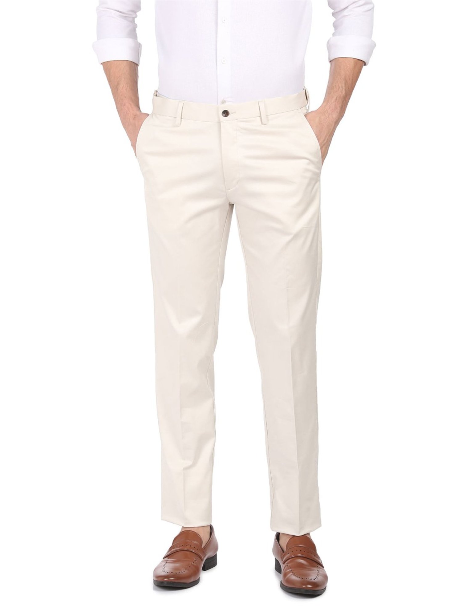 Arrow White Cotton Regular Fit Trousers
