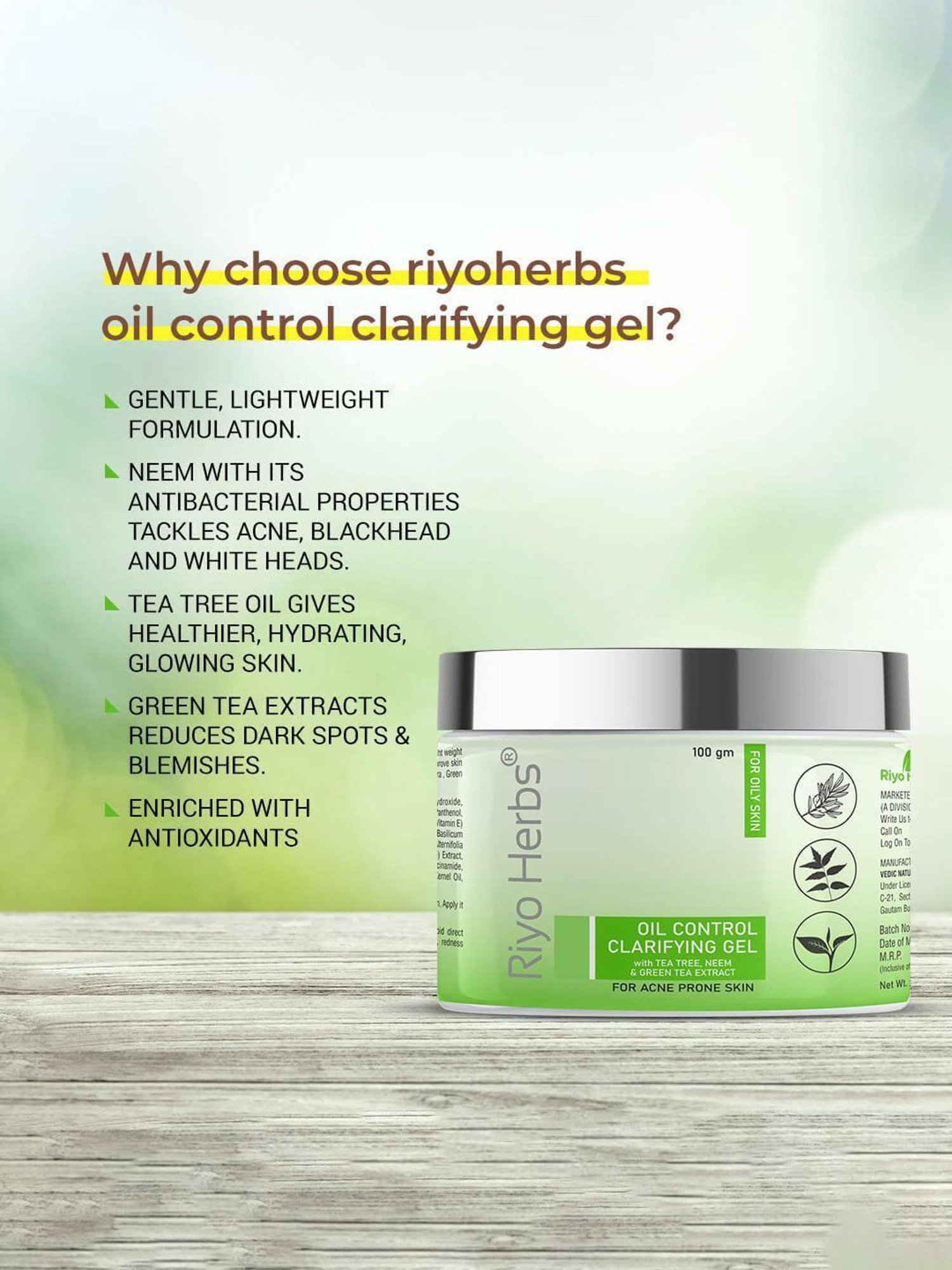 Riyo Herbs Oil Control Clarifying Gel - 100 gm