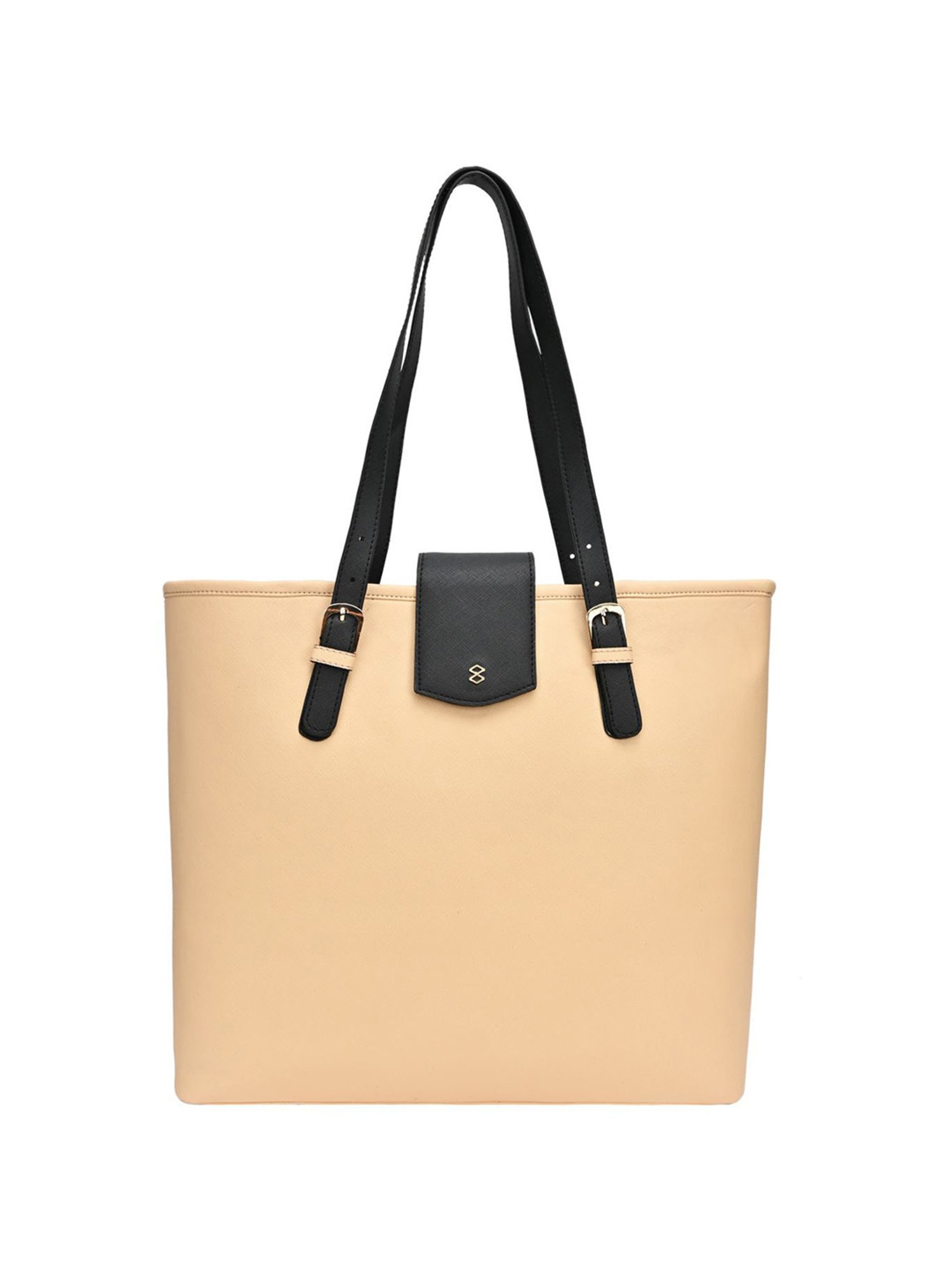 Horra Beige Solid Tote Handbag