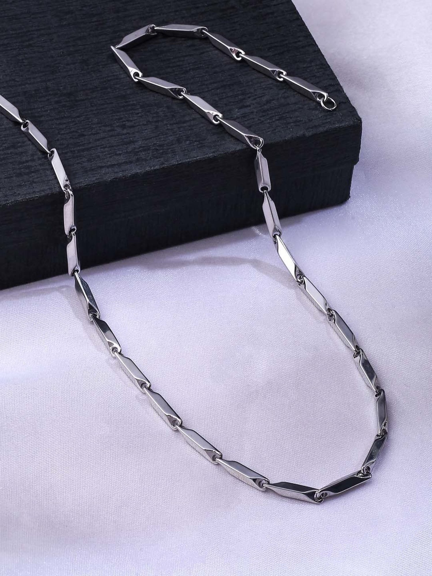 NVR Rhodium-Plated Stainless Steel Bohemian Chain for Men