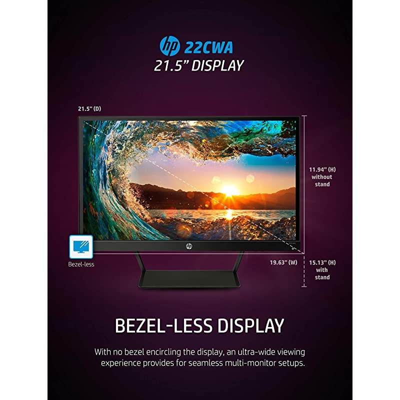 Pavilion 22cwa 21.5-Inch Full HD 1080p IPS LED Monitor, Tilt, VGA and HDMI (T4Q59AA) - Black