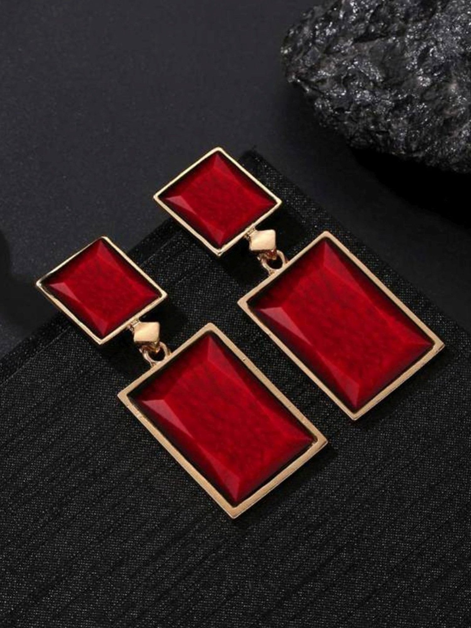 YouBella Crystal Handmade Golden Red Dangler Earrings for Women