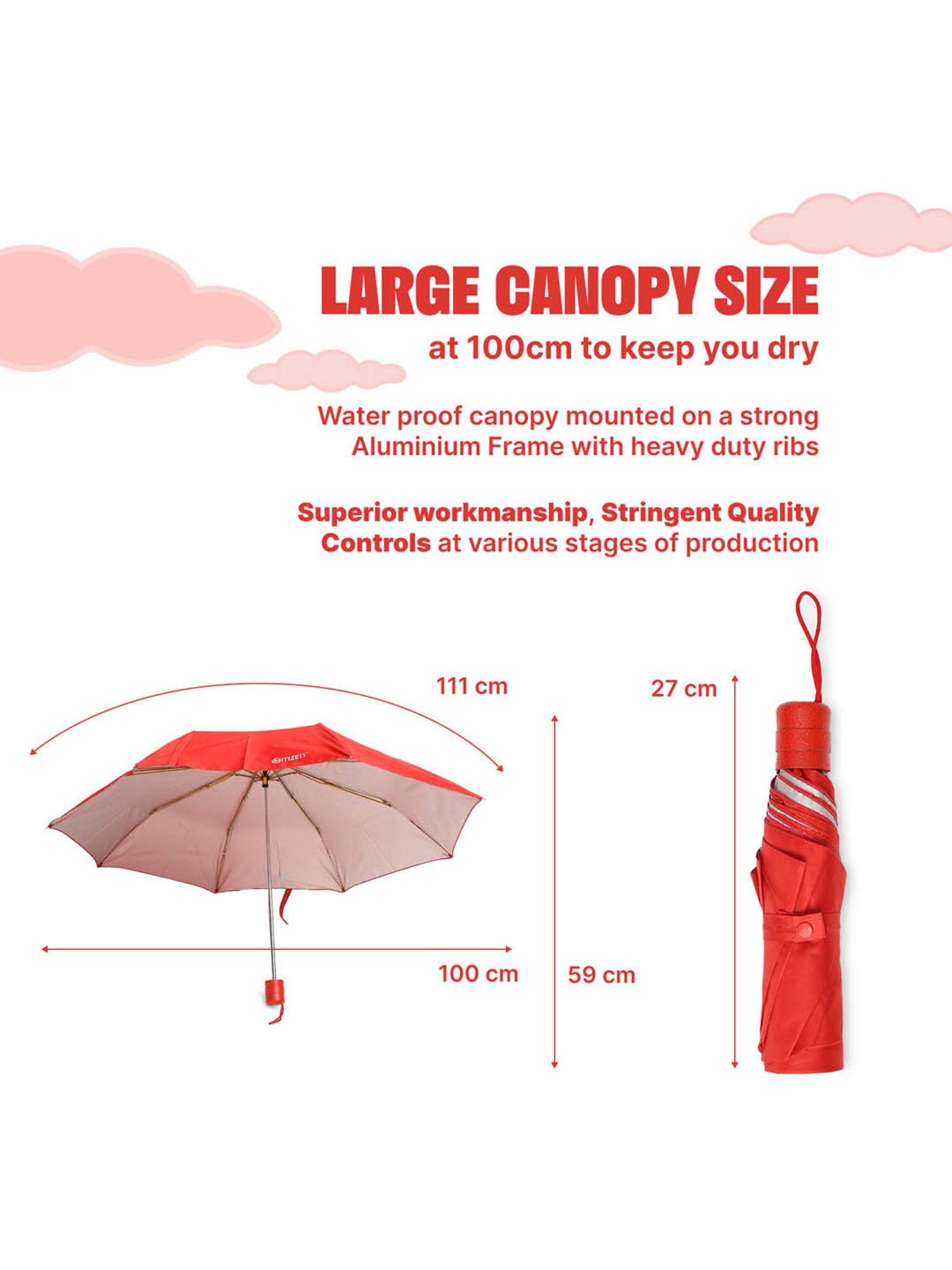 Citizen Red Solid Free Size Umbrella