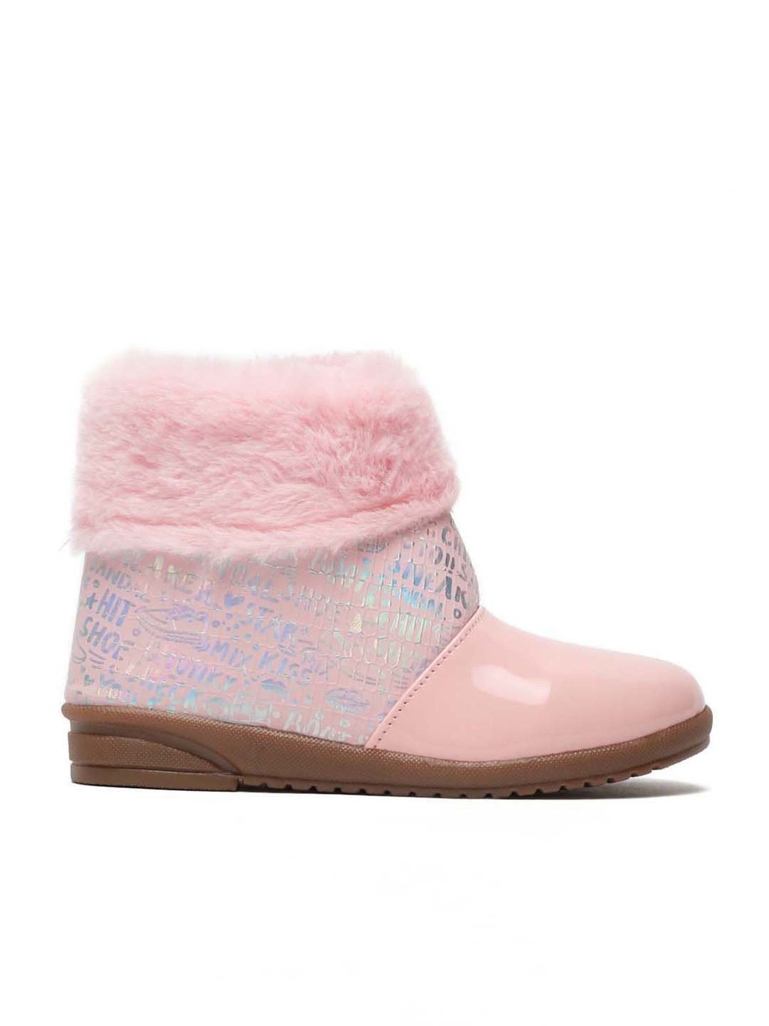 Tiny Bugs Girls Off White & Pink Party Wear Slip Ons