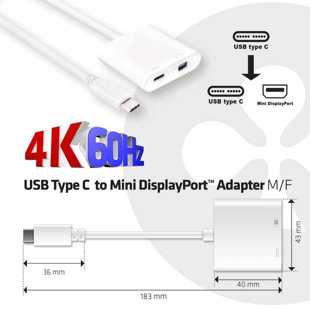 Club 3D CAC-1509 Using A Single Usb Type-C Port On Your Laptop Output Mini Displayport Video And