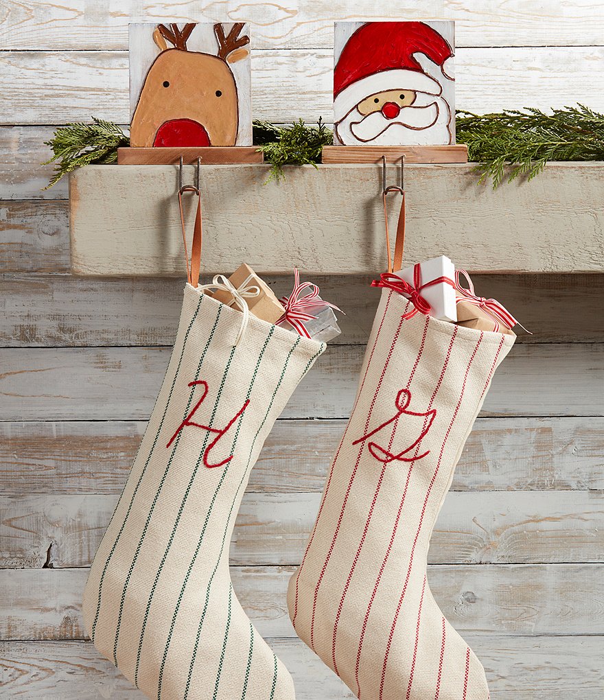 Mud Pie Farmhouse Christmas Collection Reindeer Hand-Painted Stocking Holder
