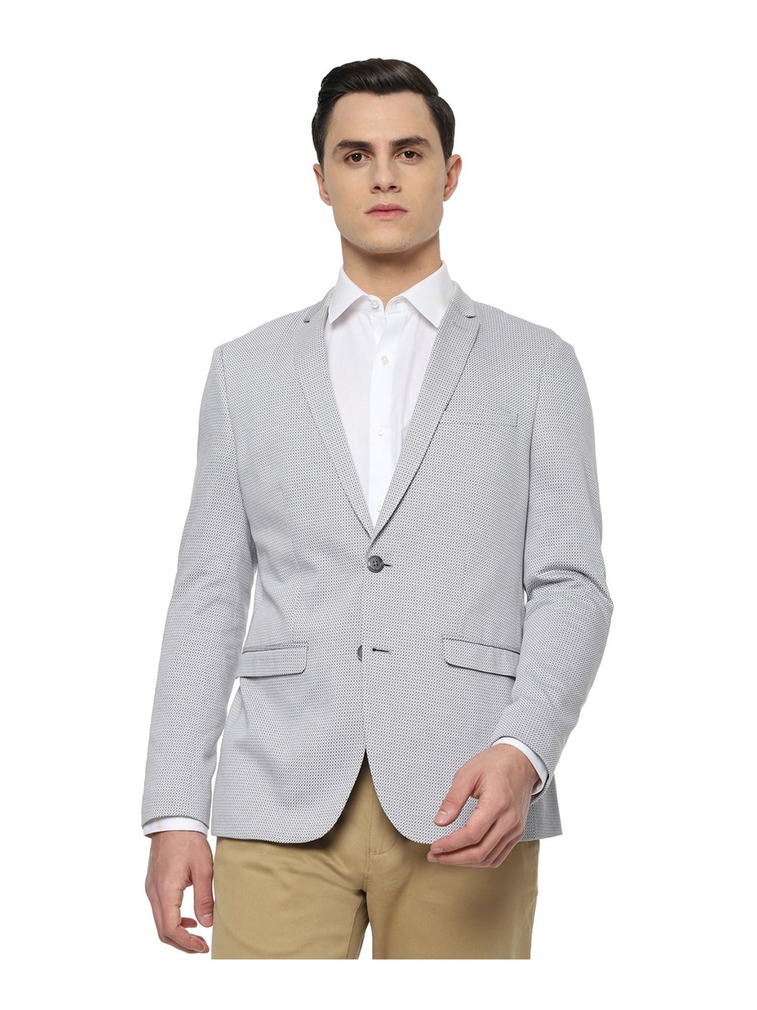 Louis Philippe Grey Full Sleeves Notched Lapel Blazer