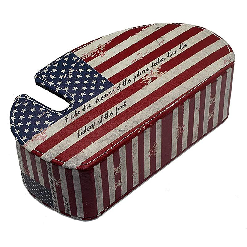 Remote Control Holder Organizer Phone Pad Table Desk Leather Control Storage TV Remote Control Organizer with 5 Spacious Compartments (American Flag)