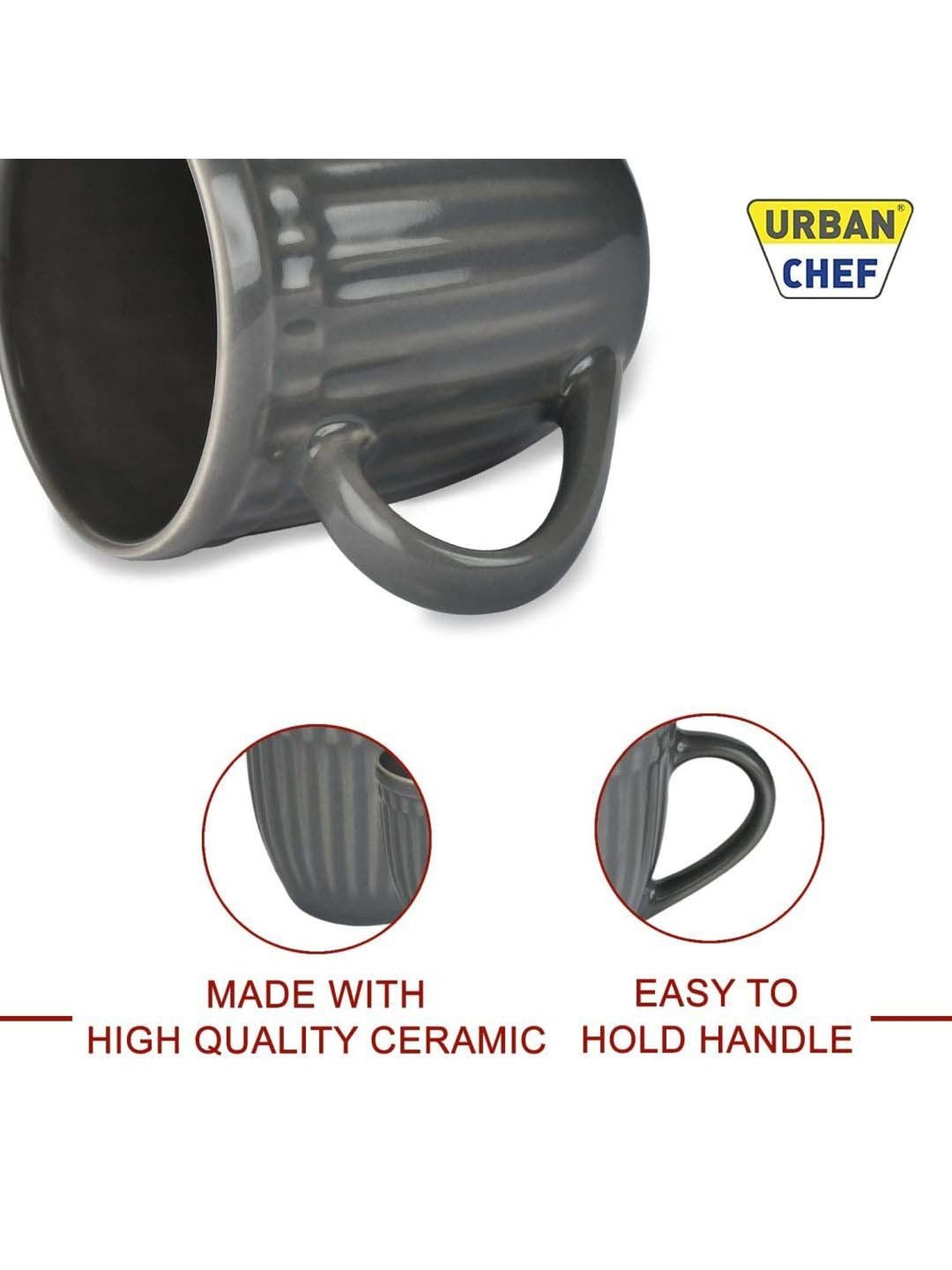 Urban Chef Grey Ceramic Handcrafted Microwave Safe Tea Cup - Set of 4