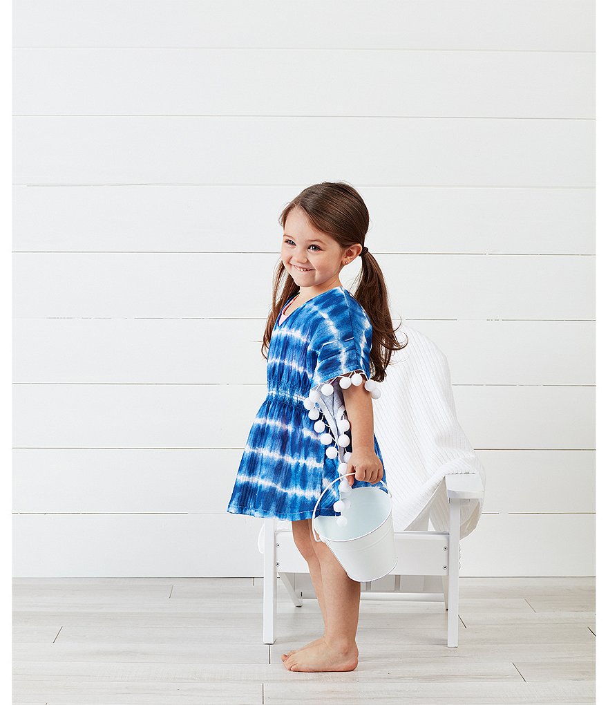 Mud Pie Toddler Girls 2T-5T Short-Sleeve Tie-Dye Pom-Pom Swimsuit Coverup