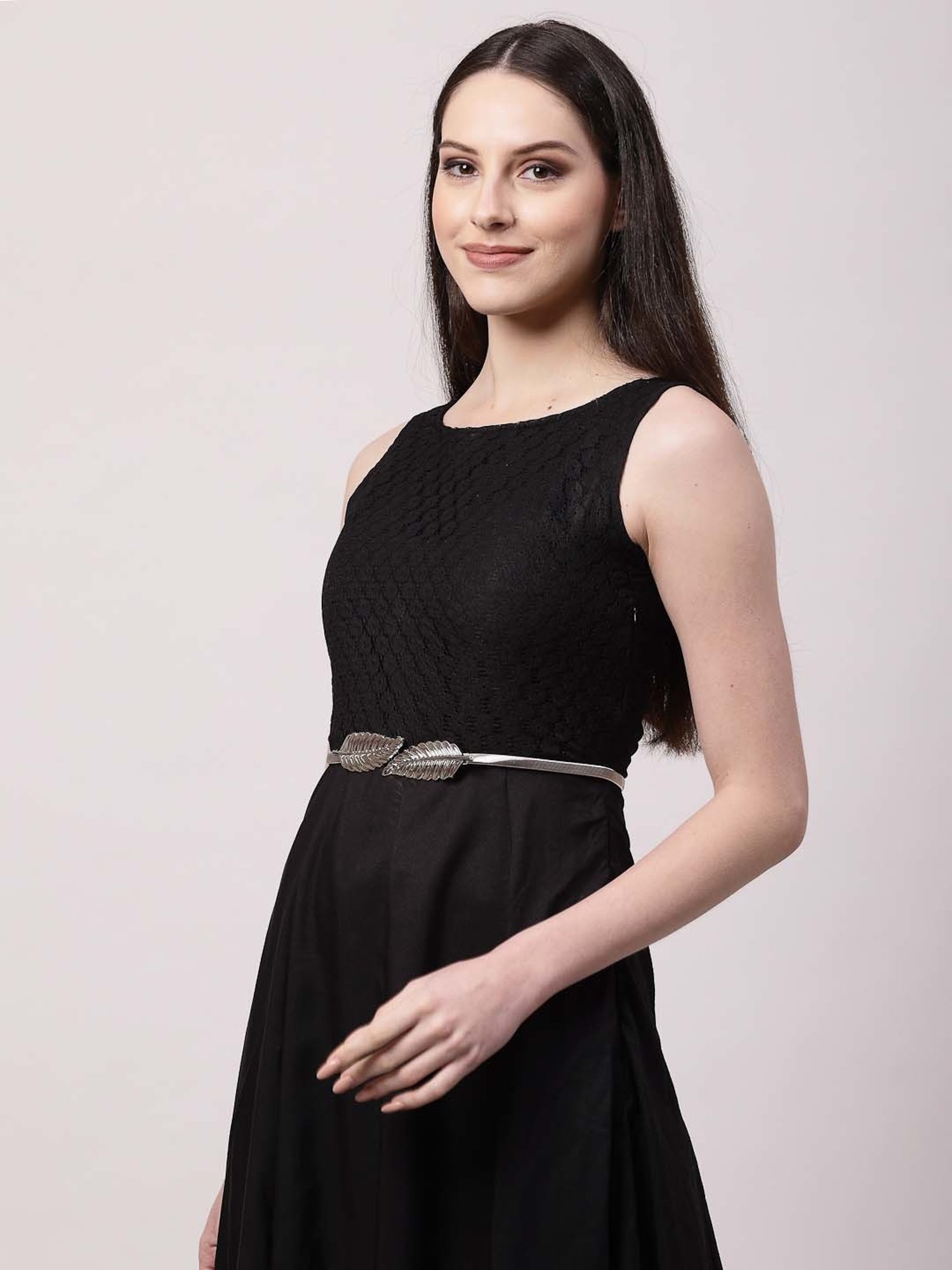 NVR Silver Plated Circular Stretchable Metal Belt for Women