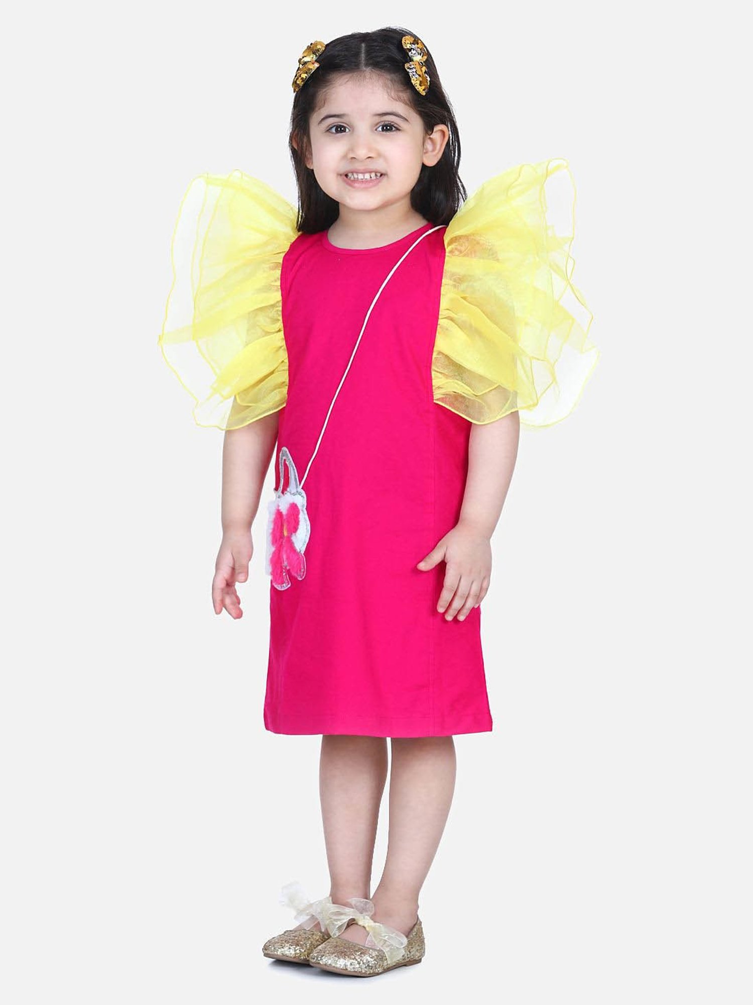 LilPicks Kids Pink & Yellow Cotton Embelished Dress