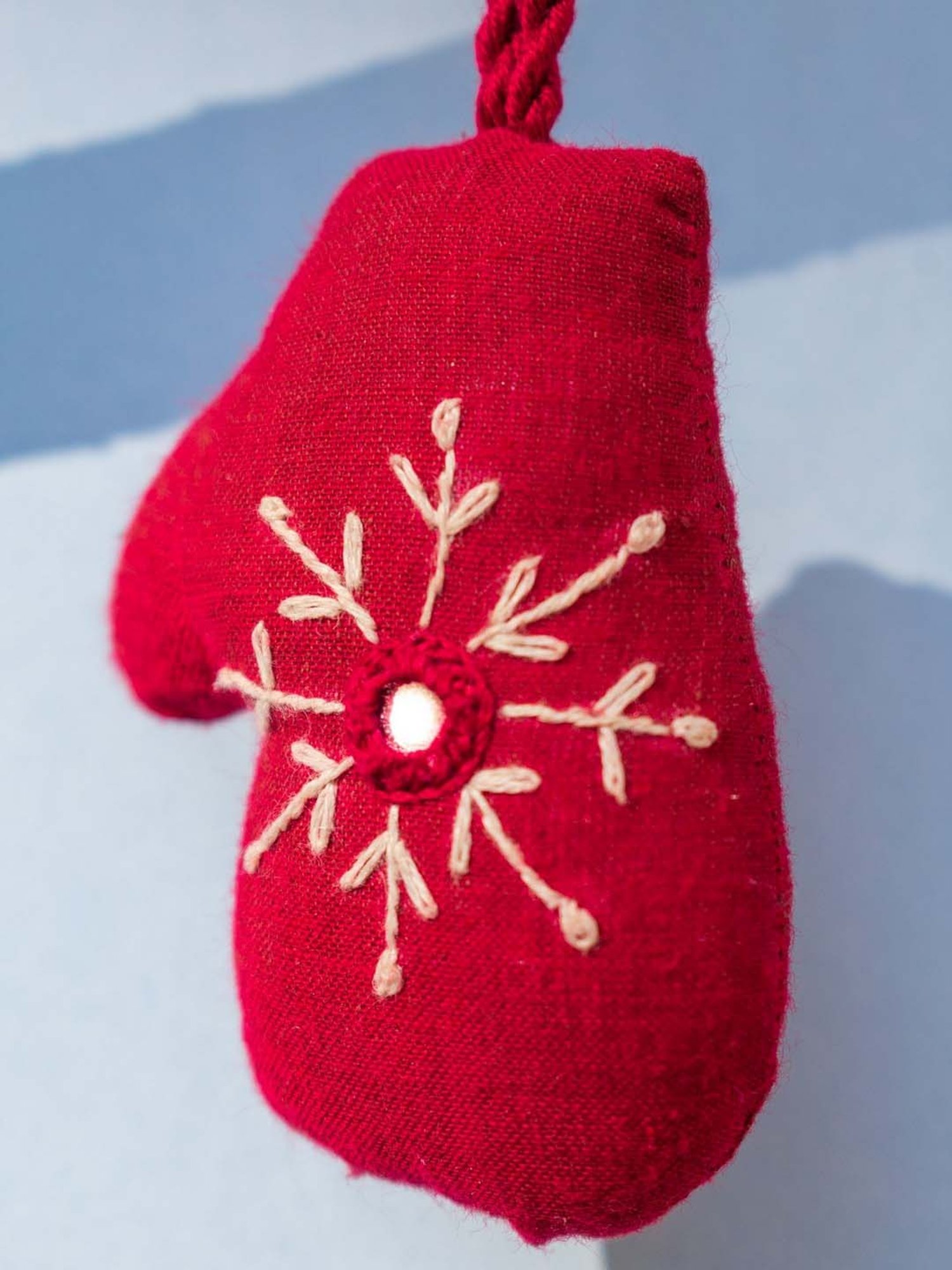 Okhai Red & White Cotton Sweater Weather Hand Embroidered Mitten - Set of 1