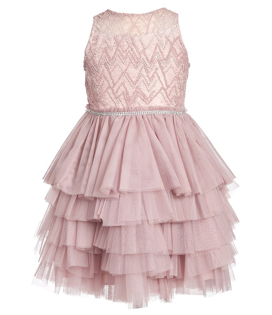 Badgley Mischka Little Girls 4-6X Beaded Illusion/Tutu Fit & Flare Dress