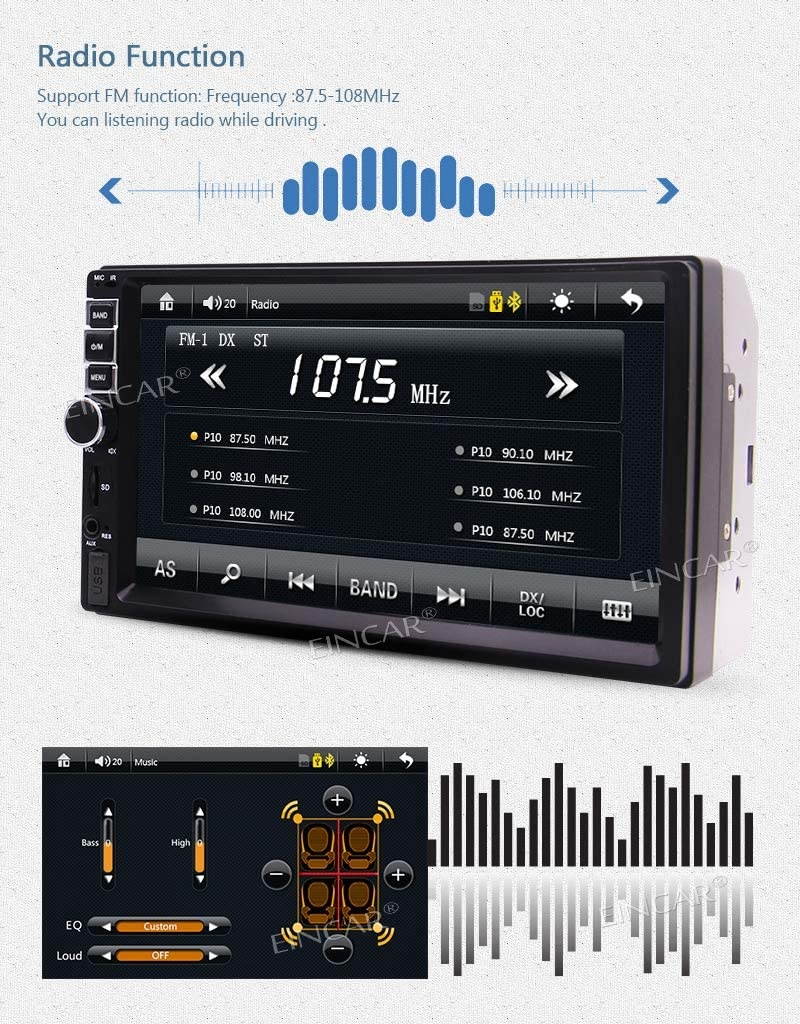Double Din Car MP5 Player-7 inch Capacitive Touch Screen 2 din Car Radio Stereo,Compatible with Bluetooth TF USB FM MP3 Backlight Adjustment Auxiliary Input