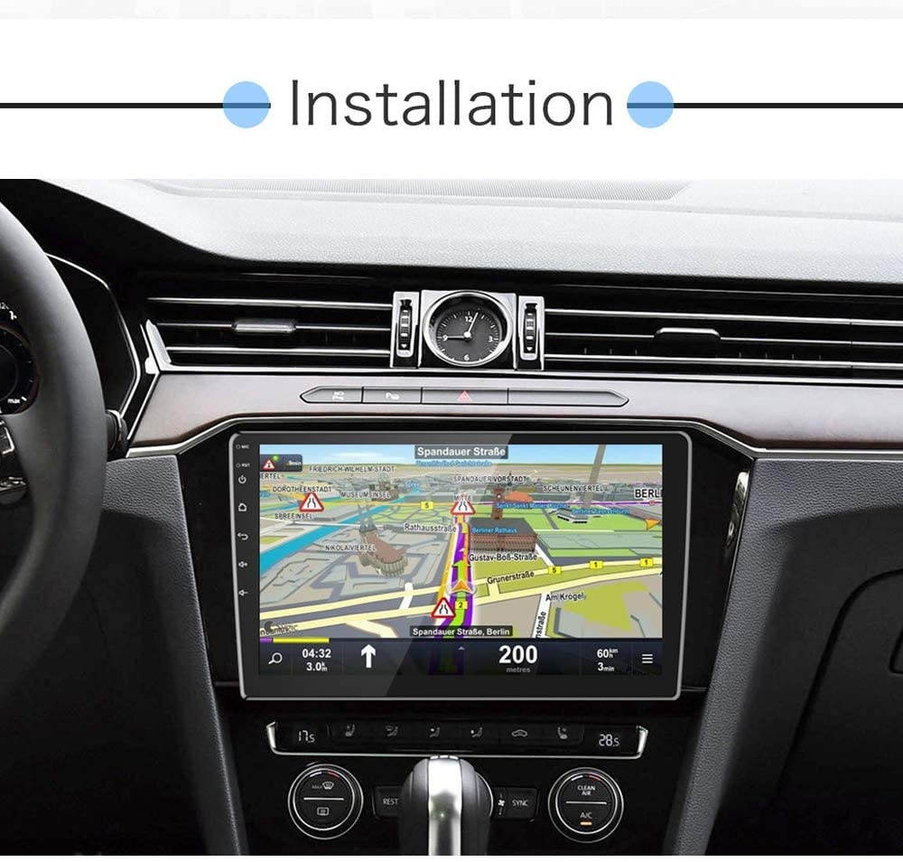 Podofo 10.1 Inch Android Car Stereo Double Din GPS Car Radio 2.5D HD Tempered Glass Mirror Multimedia MP5 Player Support Bluetooth WiFi FM Radio Dual USB Mirror Link with Backup Camera