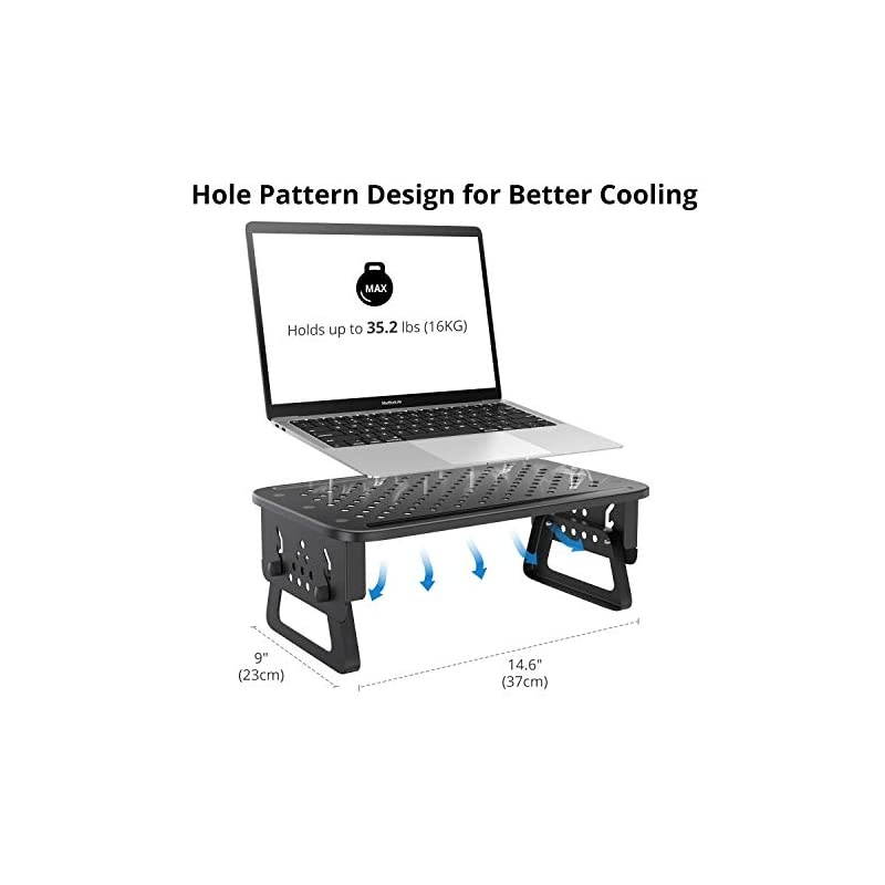 Monitor Stand Riser [Aircraft Grade Aluminium] 3 Height Adjustable Metal Monitor Desk Stand with Mesh Platform for Computer Screen Laptop iMac PC Printer Small Projector and More - Black
