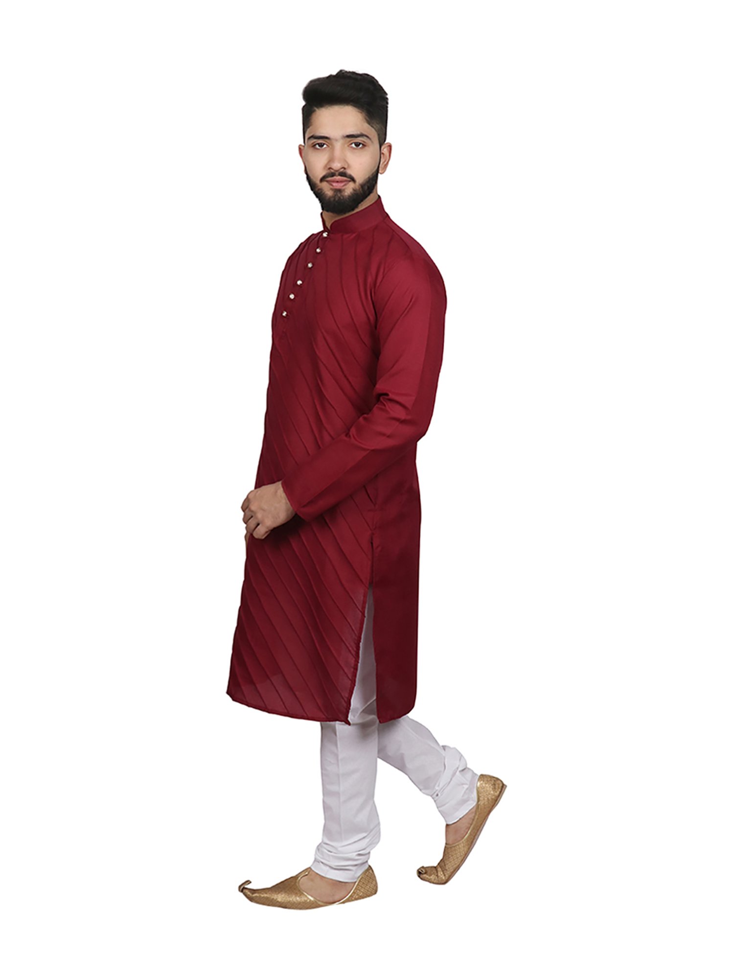 SG LEMAN Maroon Regular Fit Striped Kurta Set