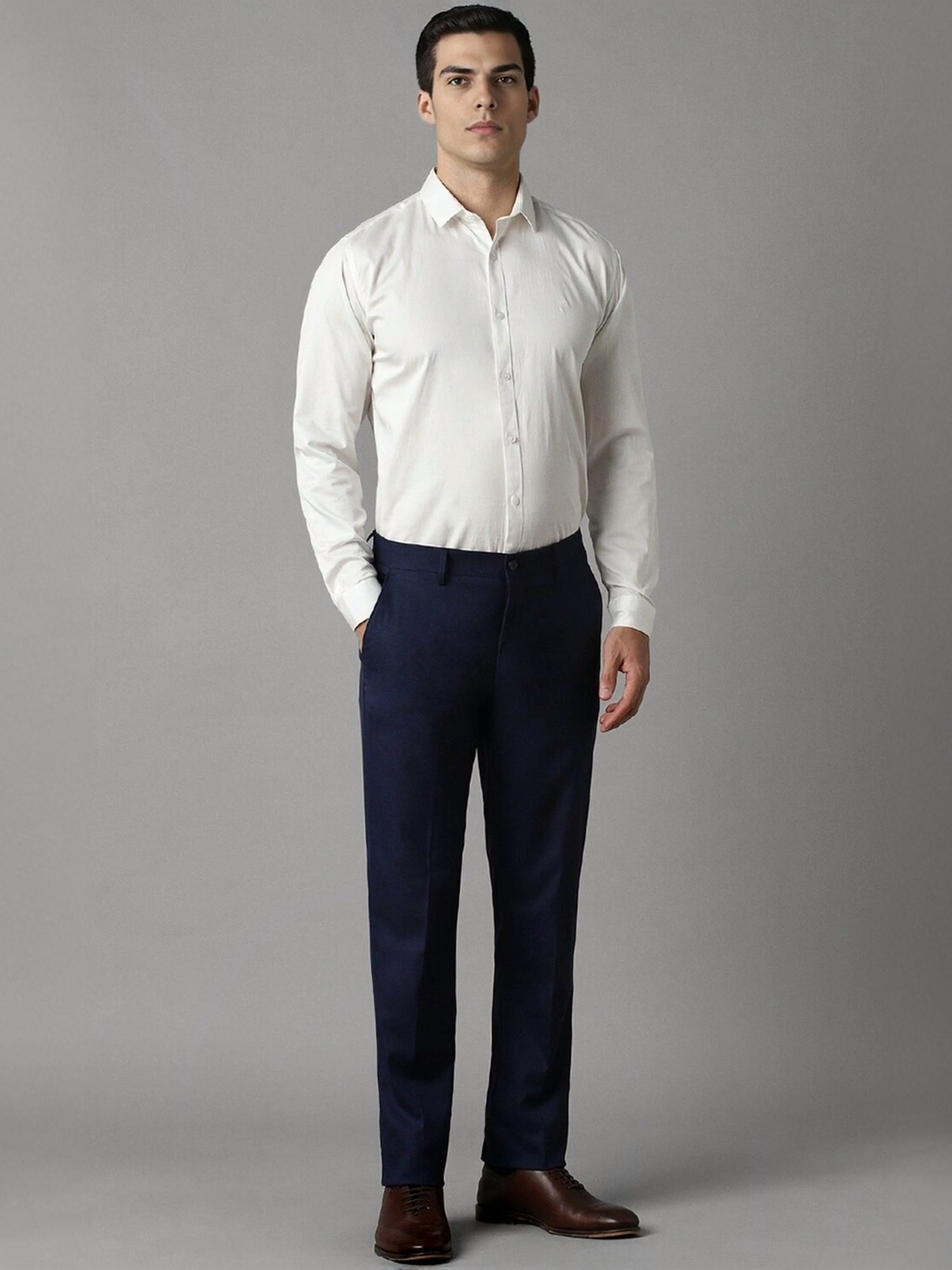Louis Philippe Navy Slim Fit Checks Trousers