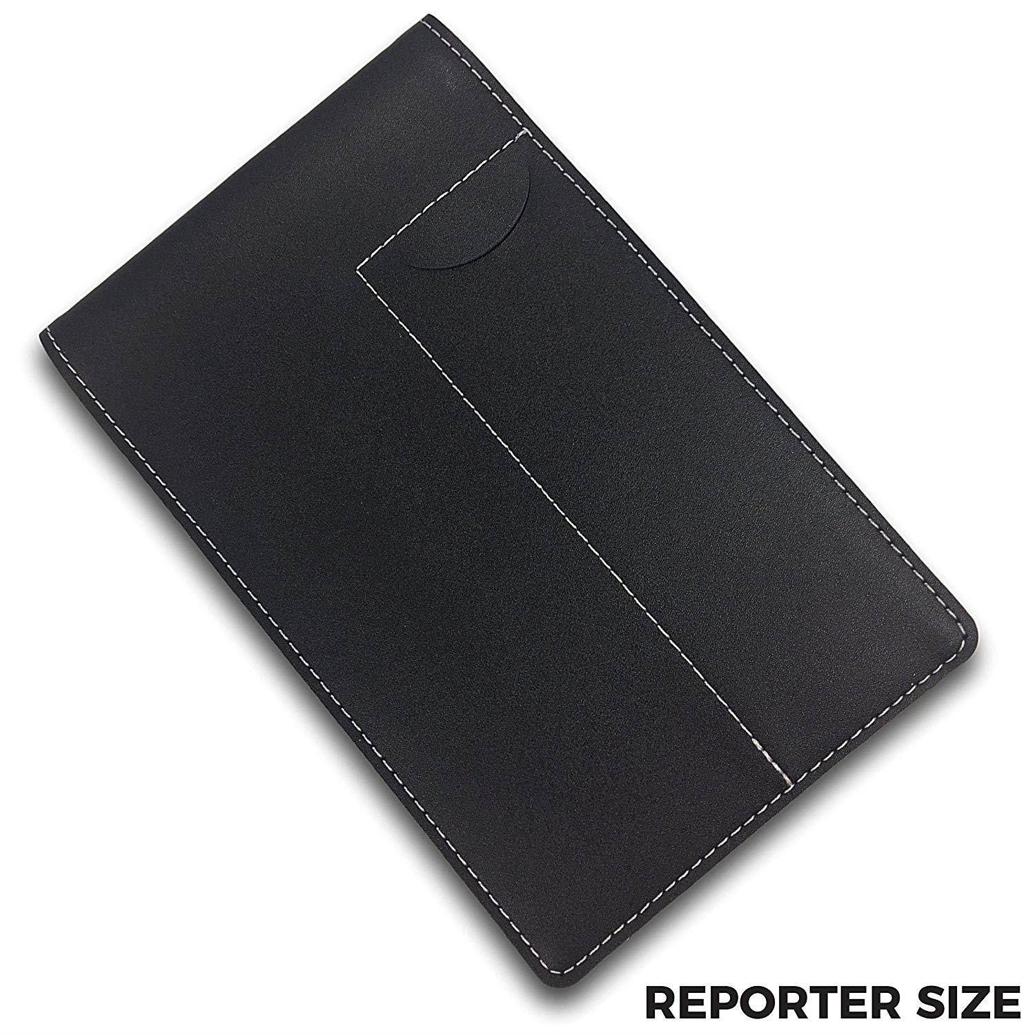 Reporter&rsquo;s Notebook Cover and Holder for Extra Stability &ndash; 4  x 8  Black Leather, Includes a Pen Pocket