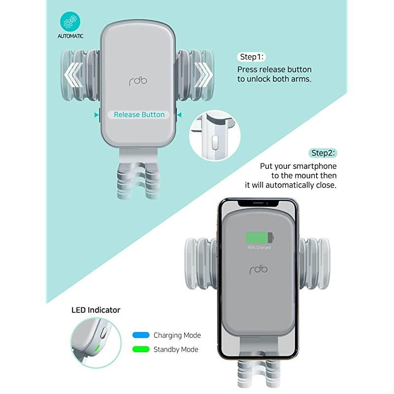 Wireless Car Charger 15W Qi Fast Charging Auto Clamping Mount Windshield Dashboard Air Vent Phone Holder Compatible with iPhone 11 Pro Max XS XR X 8 Plus Samsung S10 S9 S8Pure White