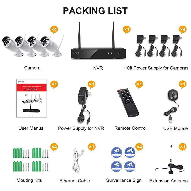 Dual WiFi 3MP Audio Camera]  Home Security Camera System Wireless with 4x 3MP Wireless Cameras Outdoor for Home and Business Surveillance (Dual WiFi in NVR, No Hard Disk Version), WRS2084