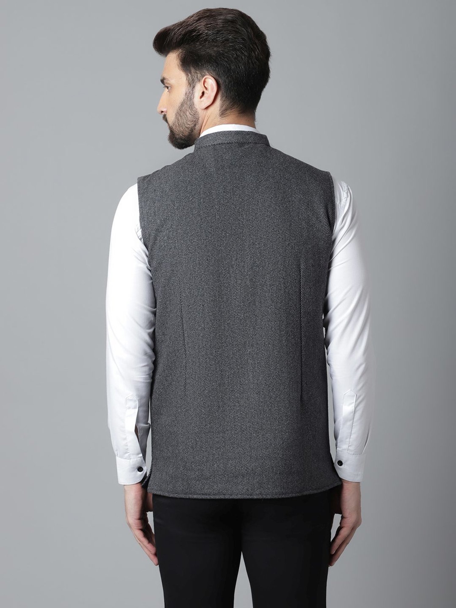 Even Grey Regular Fit Texture Nehru Jacket