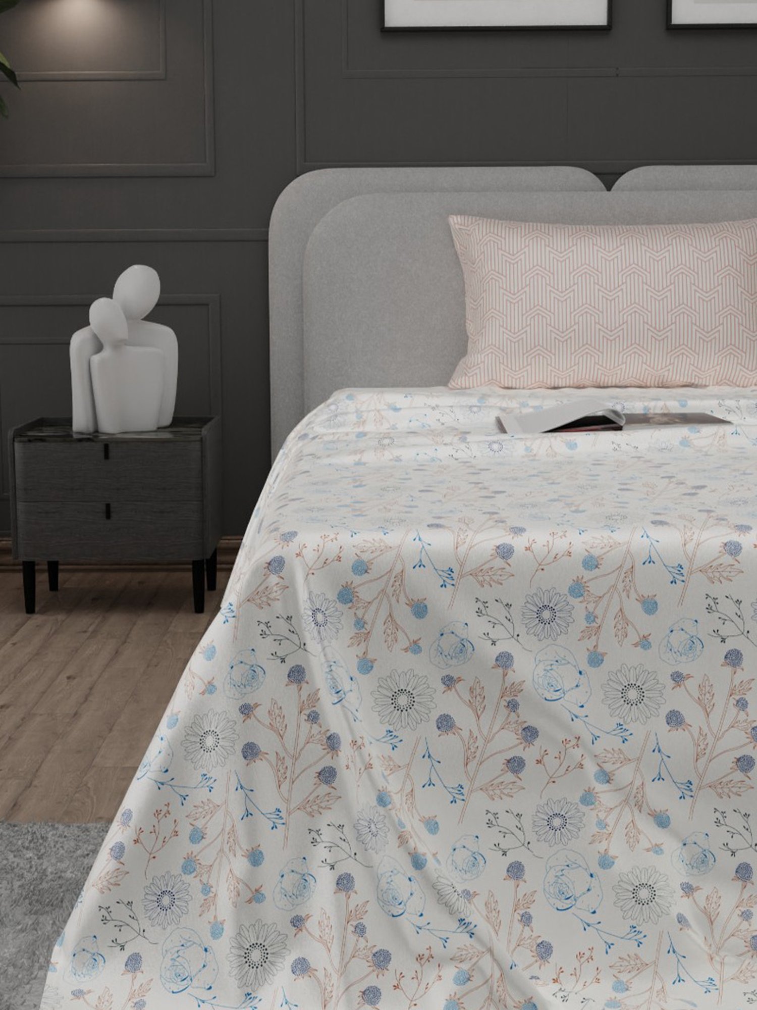 Stoa Paris Elegance Off White Polyester 300 TC Sateen Single Size Bed Sheet With 1 Pillow Cover