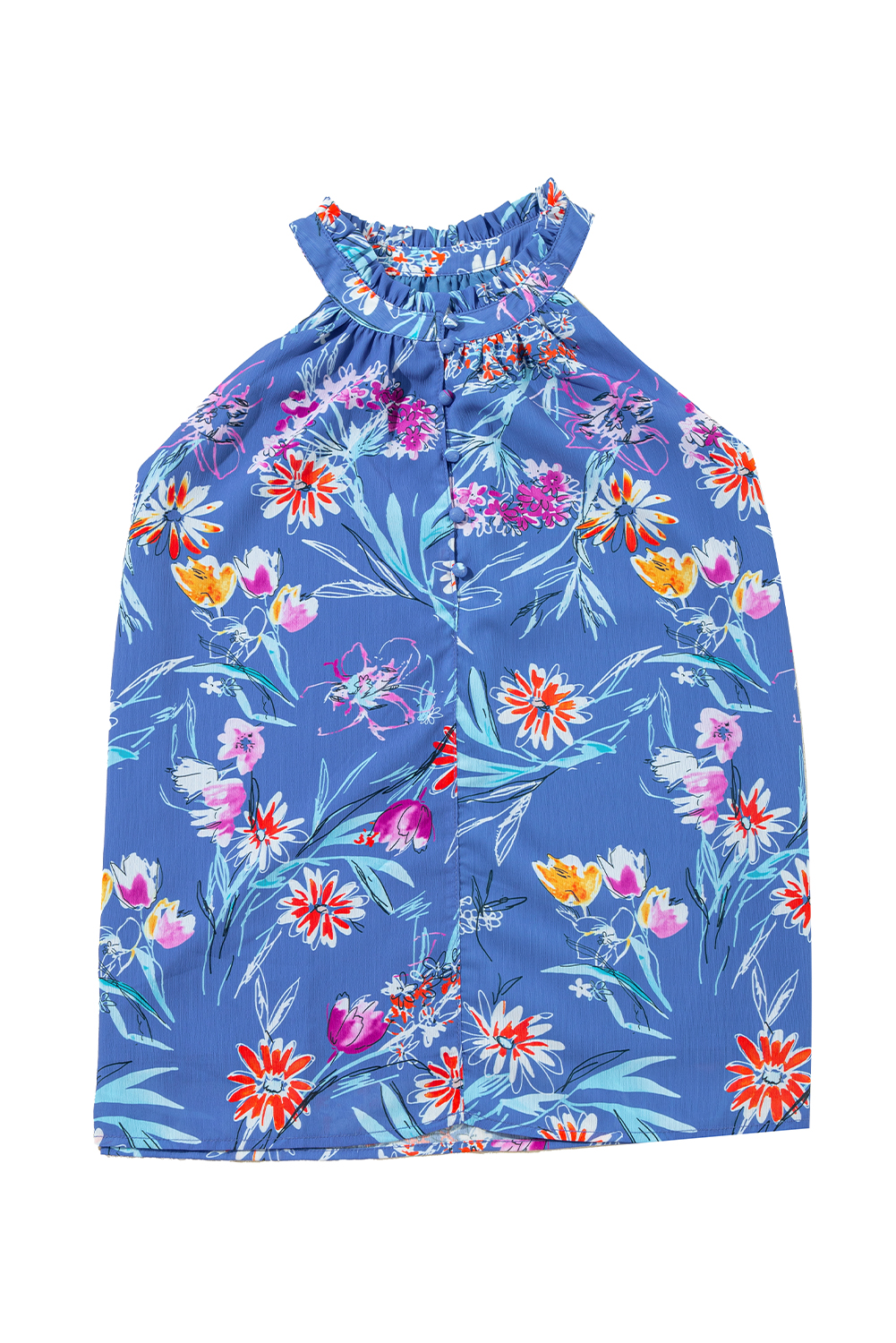 White Spotted Print Tie Neck Color Block Halter Sleeveless Shirt