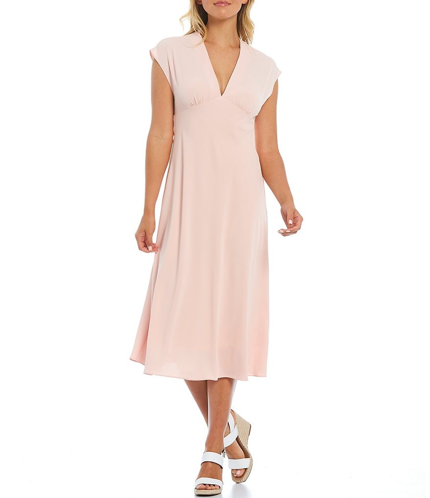 Laundry by Shelli Segal Empire Waist Cap Sleeve Midi Dress