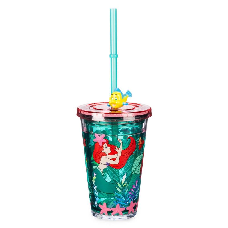 Disney The Little Mermaid 8.2oz Plastic Tumbler with Straw Green/Purple - Disney Store