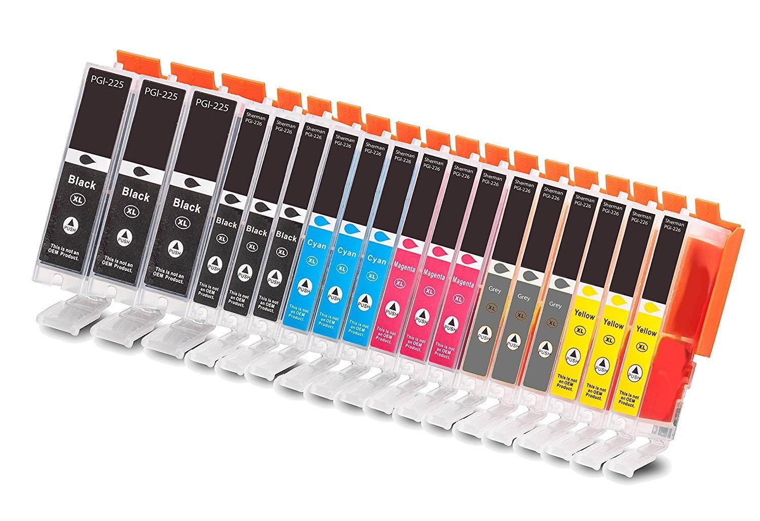 Sherman Ink Cartridge 18 Pack Compatible CLI-226 PGI-225 3x3x3x3x3x3 for Printer PIXMA iP4820 iP4920 iX6520 MG5120 MG5220 MG5320 MG6120 MG6220 MG8120 MG8120B MG8220 MX712 MX882 MX892