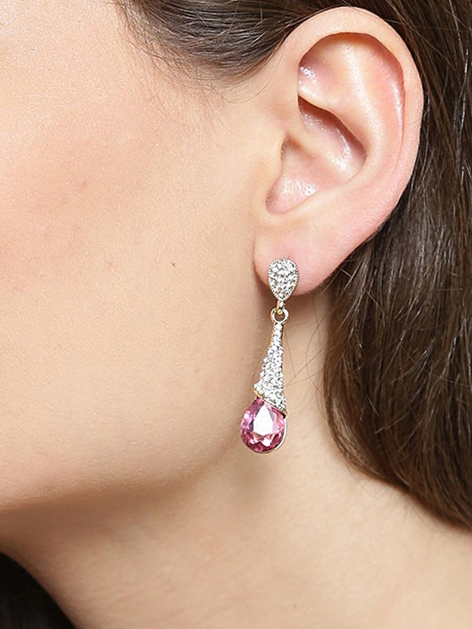 YouBella Pink Gold-Plated Tear Shaped Drop Earrings