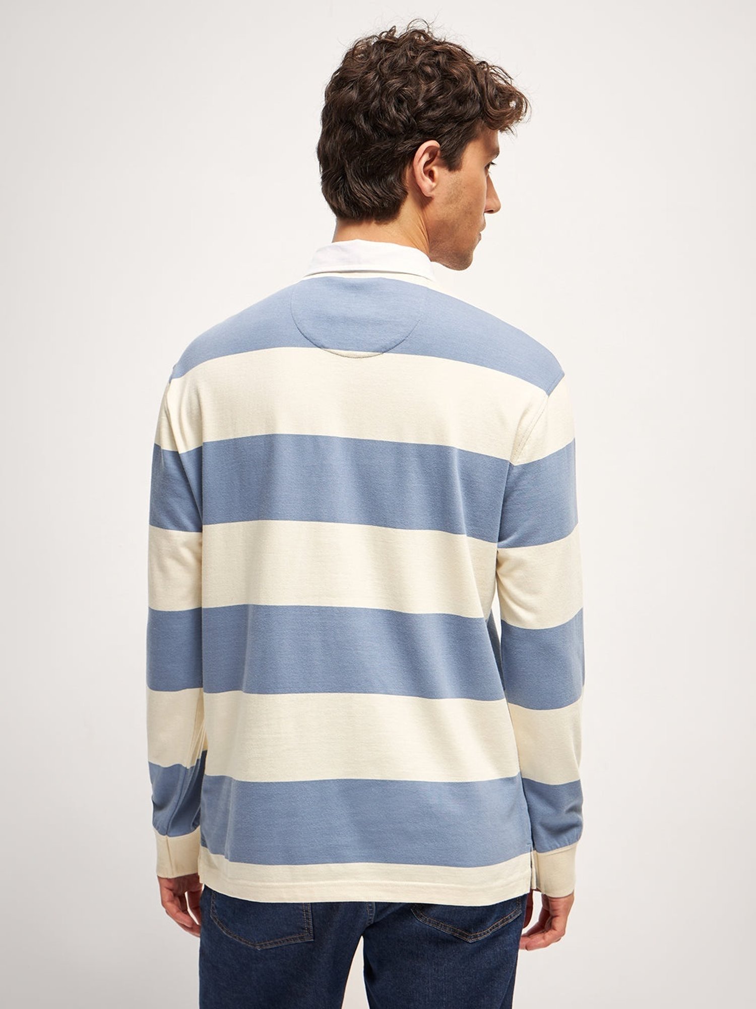 The Bear House Blue Cotton Relaxed Fit Striped Polo T-Shirt