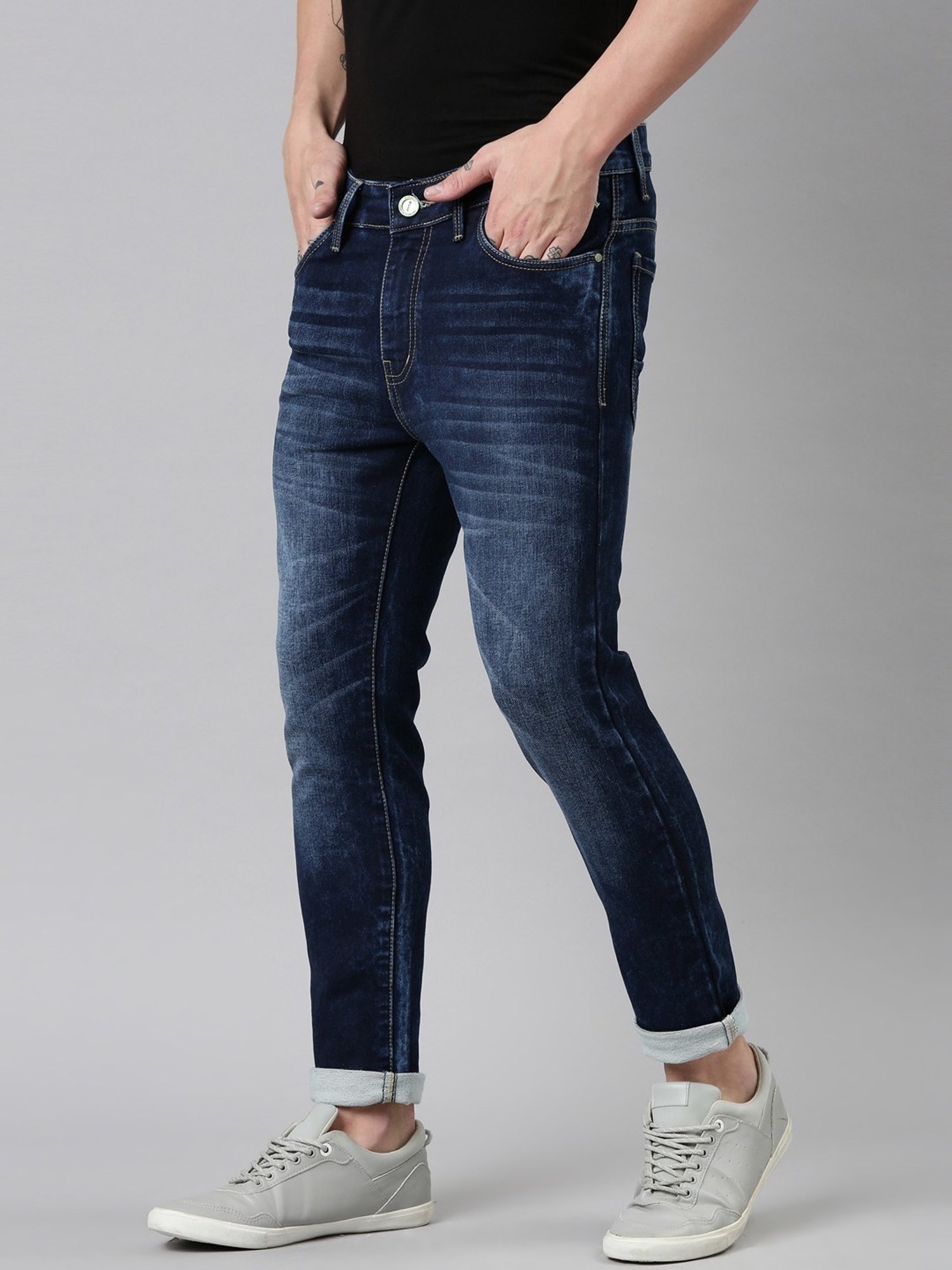 CINOCCI Blue Cotton Slim Fit Jeans