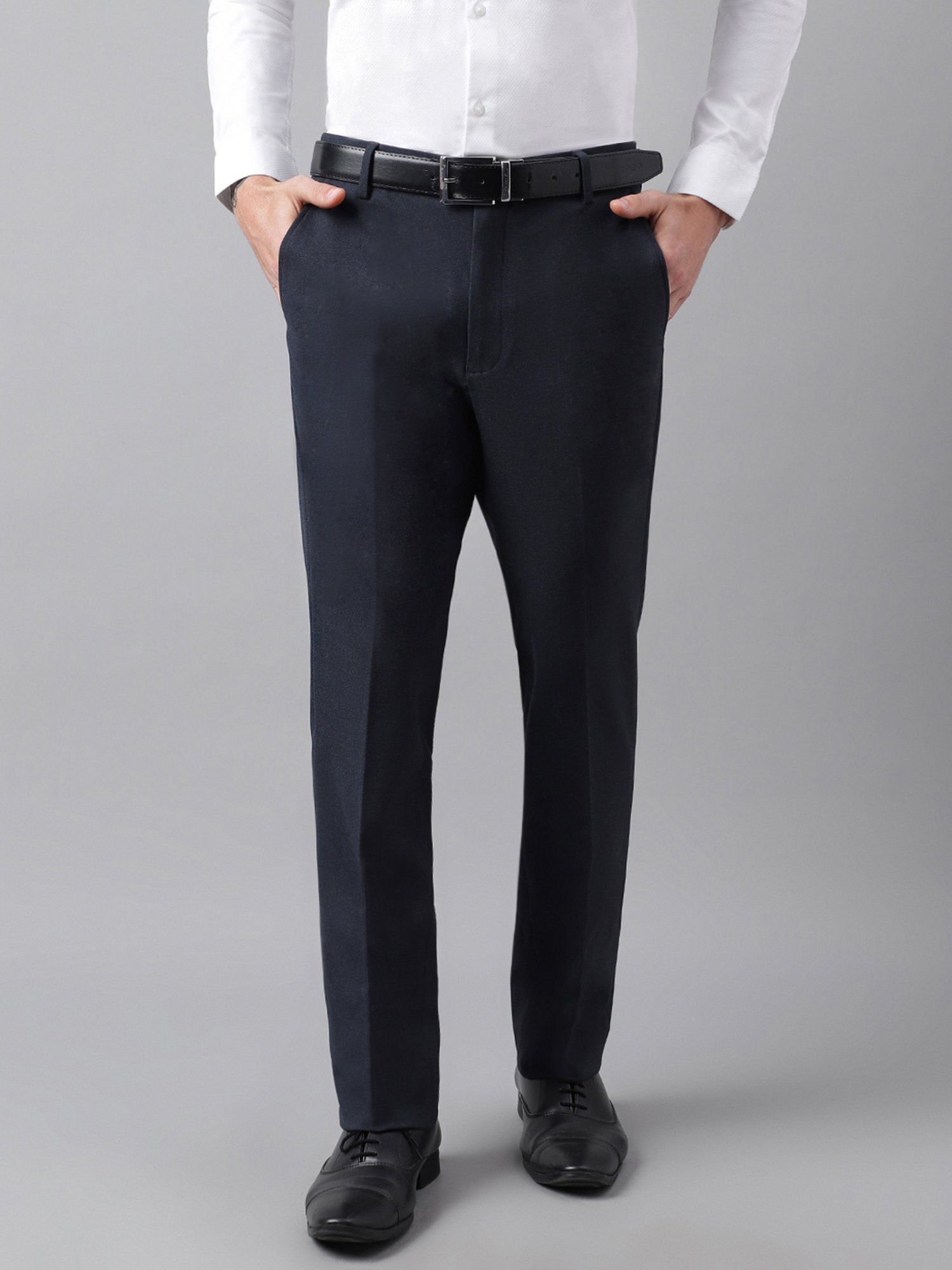 SUBTRACT Dark Blue Melange Slim Fit Flat Front Trousers