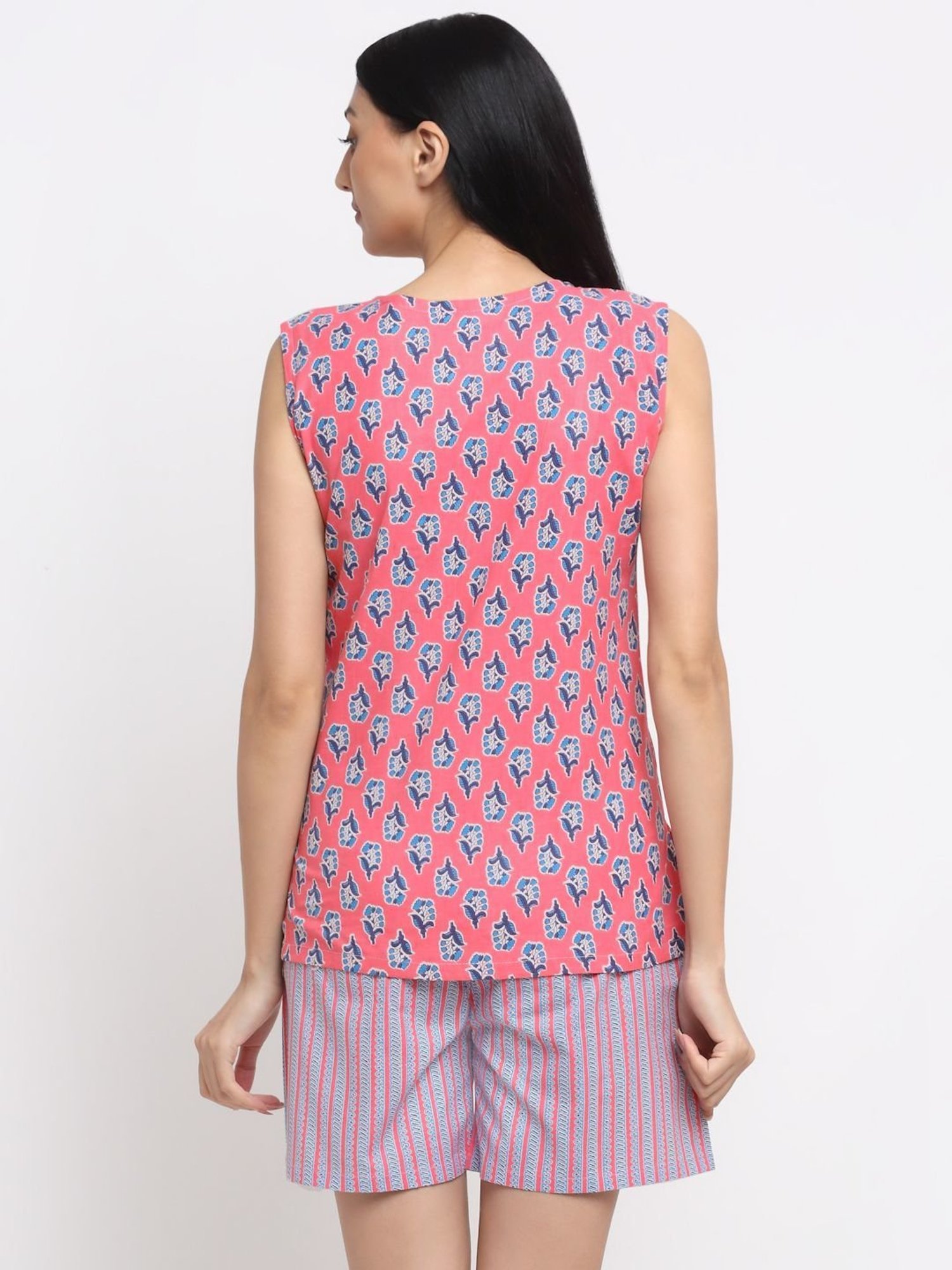 NEUDIS Pink Cotton Floral Print Top Shorts Set