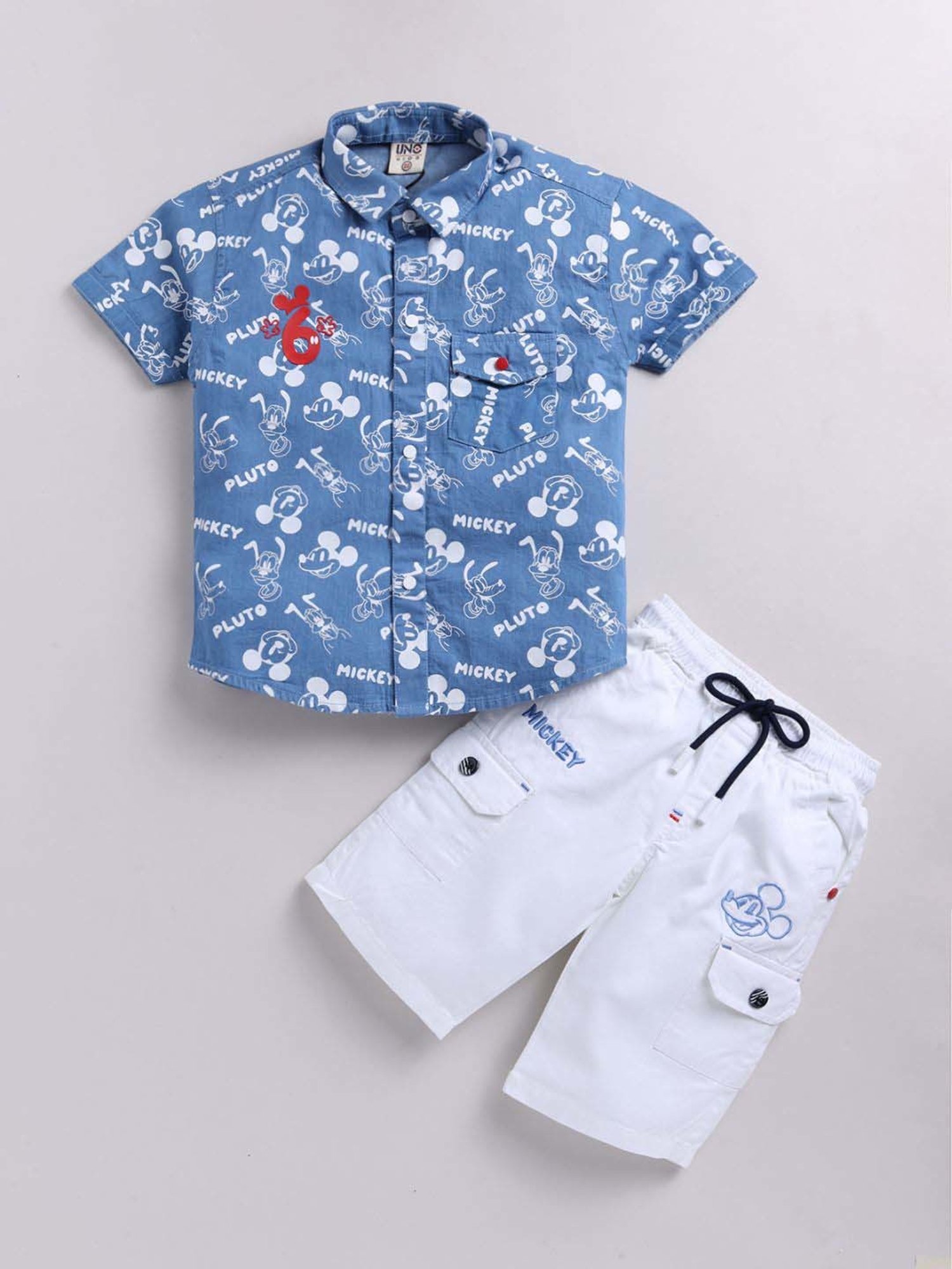 UNO KIDS Boys Sky Blue & White Printed Top & Short sets
