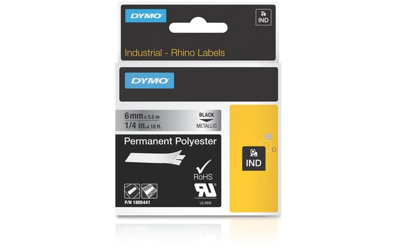 Dymo 1/4" Permanent Polyester Tape for Industrial Purposes - Permanent Adhesive - 1/4" Width x 18 ft Length - White - Polyester