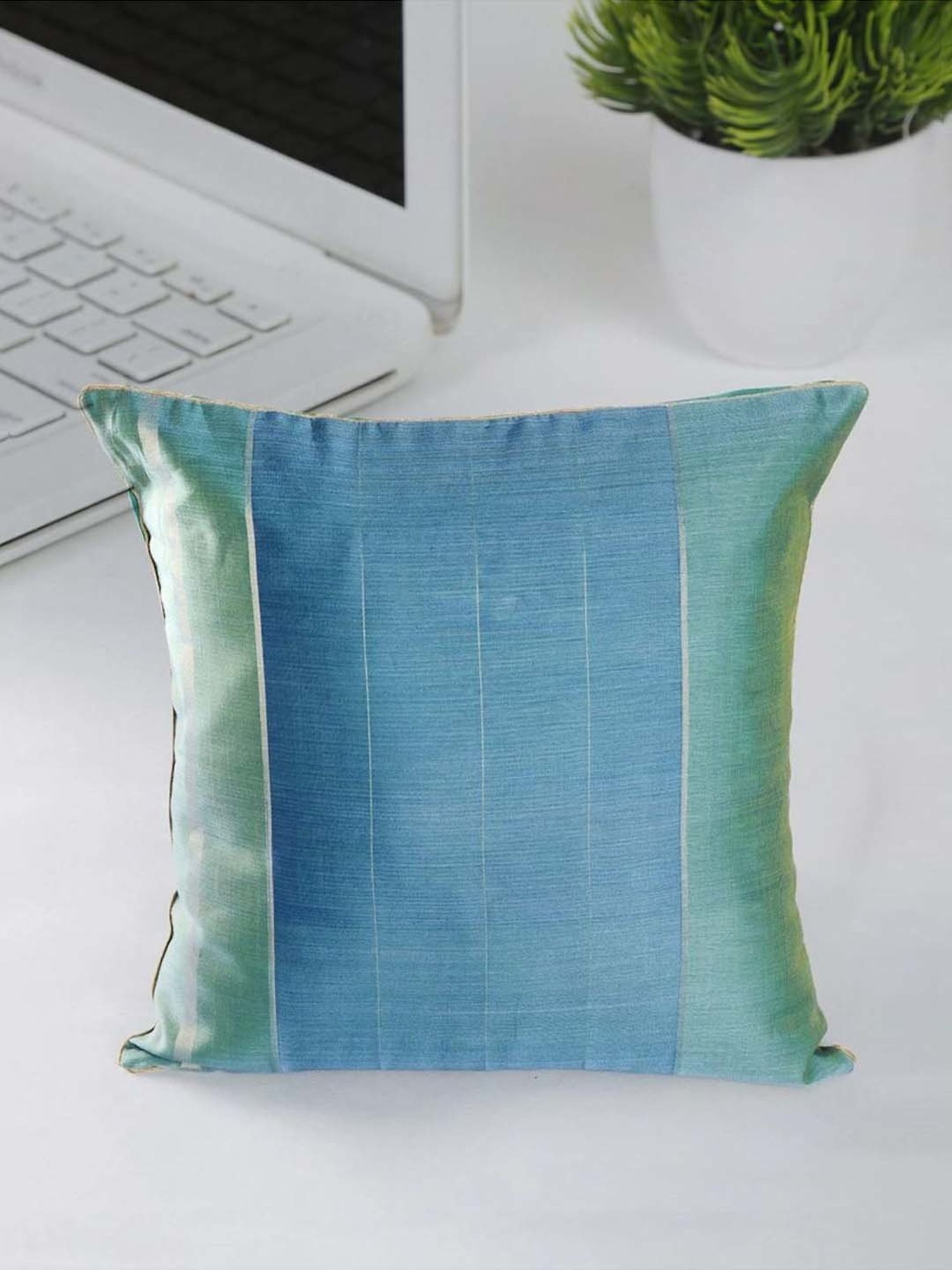 Fabindia Home Udai Blue Cotton Silk Cushion Cover