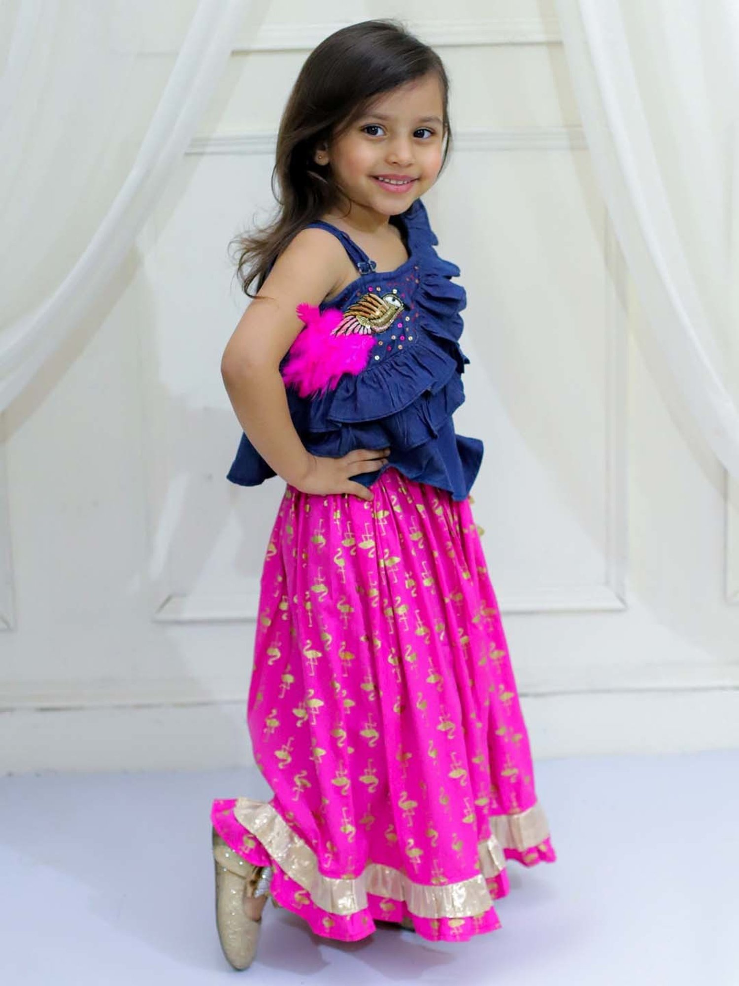 TWISHA Kids Blue & Pink Applique Top Set