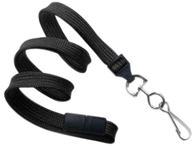 100 LANYARD STANDARD, BLACK 3/8",  FLAT WOVEN  BREAK-AWAY LANYARD W/NICKEL PLATED STEEL SWIVEL HOOK