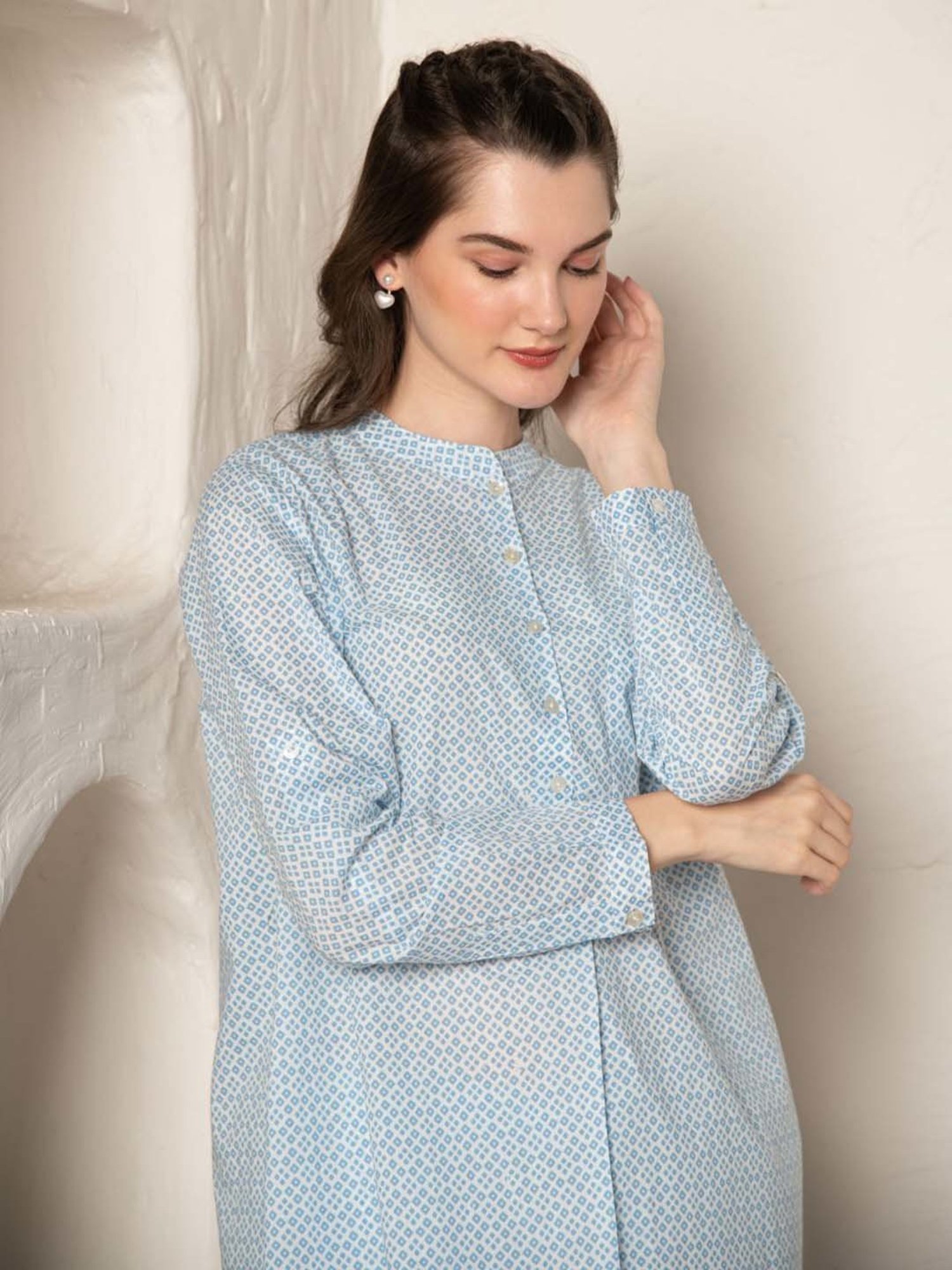 Ekohum Blue Cotton Printed Loose Fit Up-Down Kurta with Pant Co-Ord Set