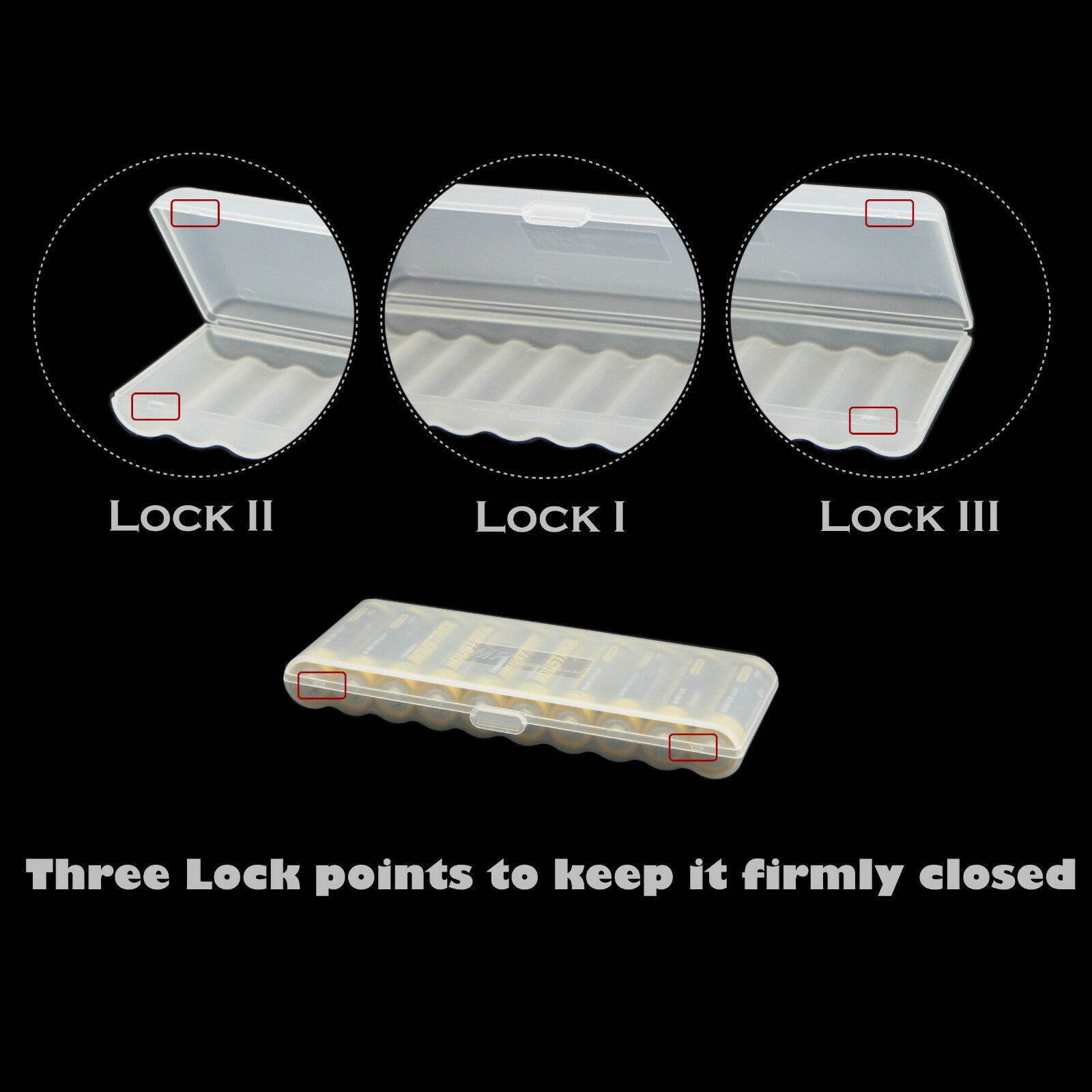 Clear AAA Plastic Battery Storage Case/Organizer/Holder For 10 AAA batteries 2PK