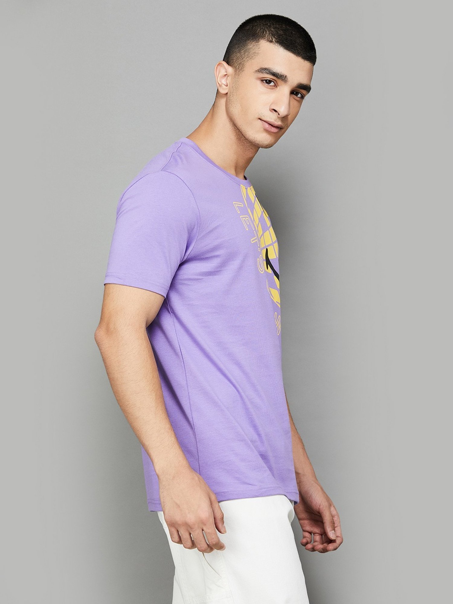 Smileyworld Purple Cotton Regular Fit Printed T-Shirt