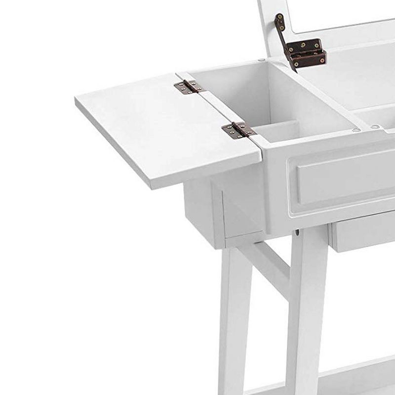 Wooden Vanity Table with Flip Top Mirror and Hidden Storage White - Benzara